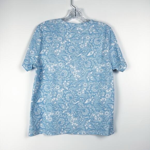 C&C California Blue Floral V Neck Top Logoed 100% Cotton Womens Size Small - Picture 9 of 12